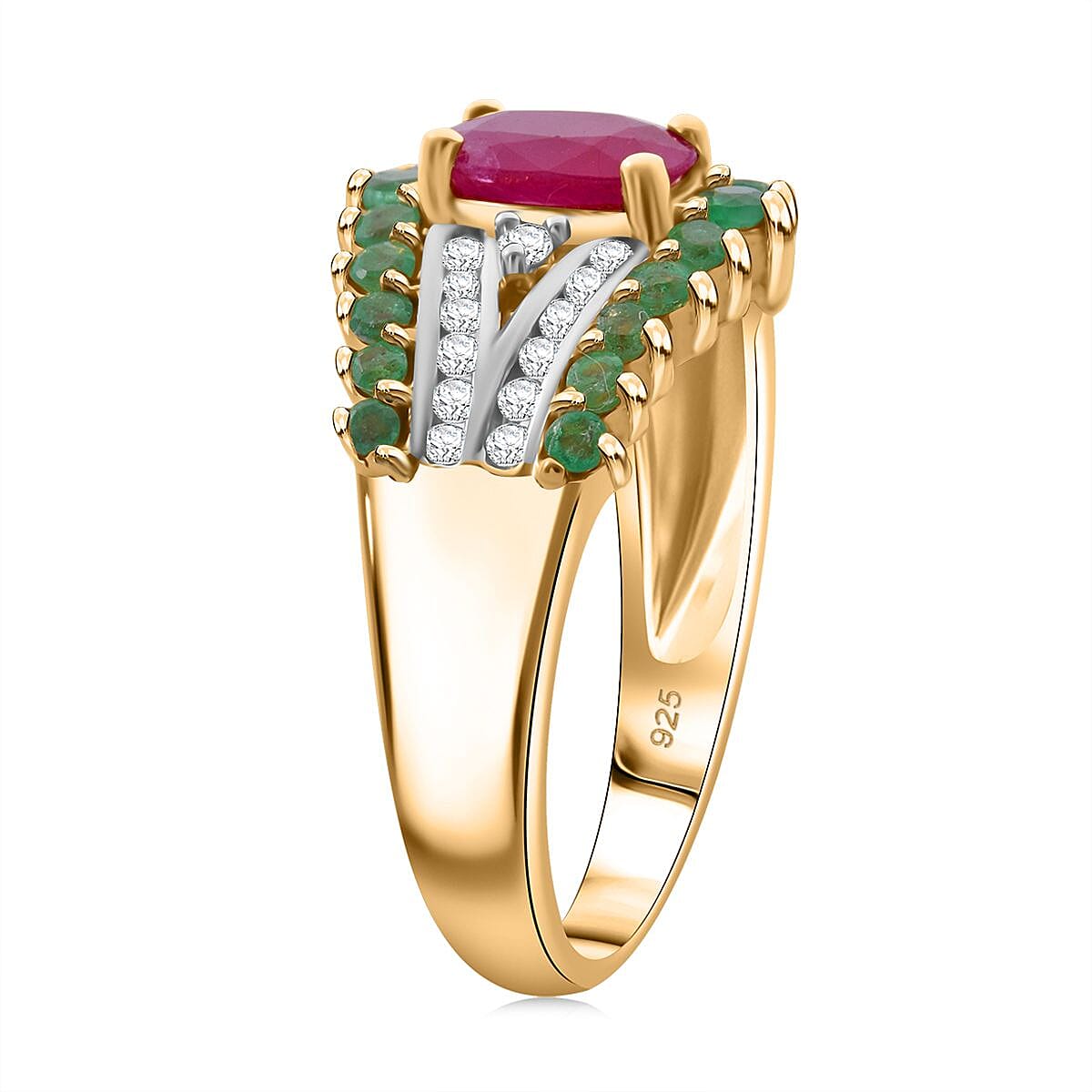 D'Joy Royal Ruby and Multi Gemstone 1.90 ctw Ring in 18K Vermeil Yellow Gold Over Sterling Silver (Size 10.0) image number 3