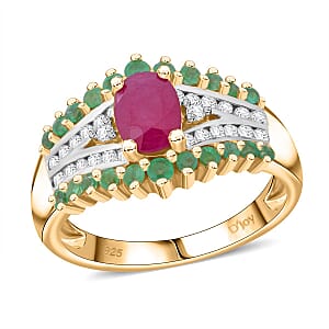 D'Joy Royal Ruby and Multi Gemstone 1.90 ctw Ring in 18K Vermeil Yellow Gold Over Sterling Silver (Size 5.0)