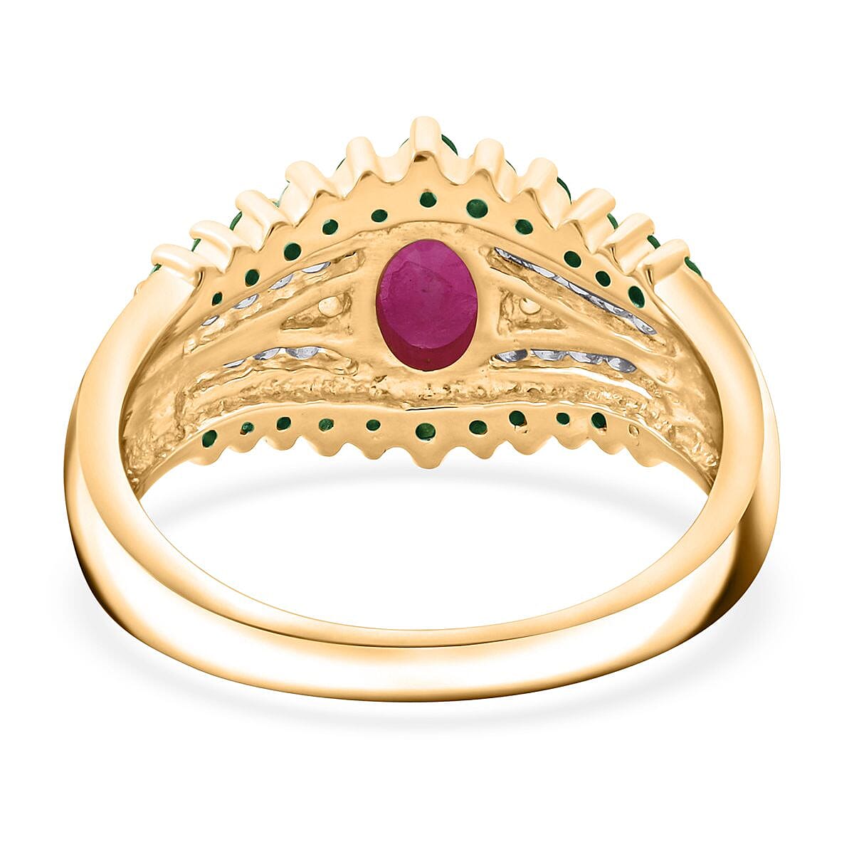 D'Joy Royal Ruby and Multi Gemstone 1.90 ctw Ring in 18K Vermeil Yellow Gold Over Sterling Silver (Size 5.0) image number 4