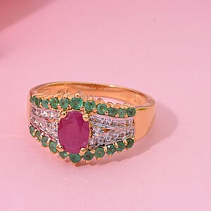D'Joy Royal Ruby and Multi Gemstone 1.90 ctw Ring in 18K Vermeil Yellow Gold Over Sterling Silver (Size 8.0)
