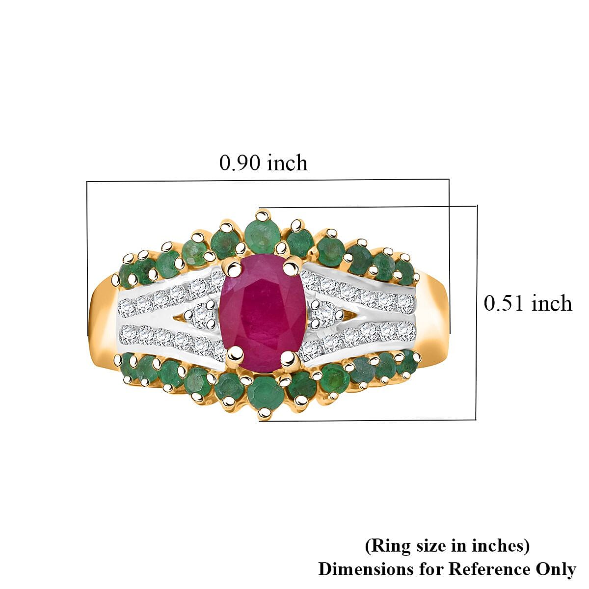 D'Joy Royal Ruby and Multi Gemstone 1.90 ctw Ring in 18K Vermeil Yellow Gold Over Sterling Silver (Size 8.0) image number 5