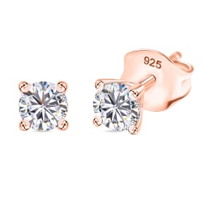 Luxuriant Lab Grown Diamond SI 0.50 ctw Solitaire Stud Earrings in 18K Vermeil Rose Gold Over Sterling Silver