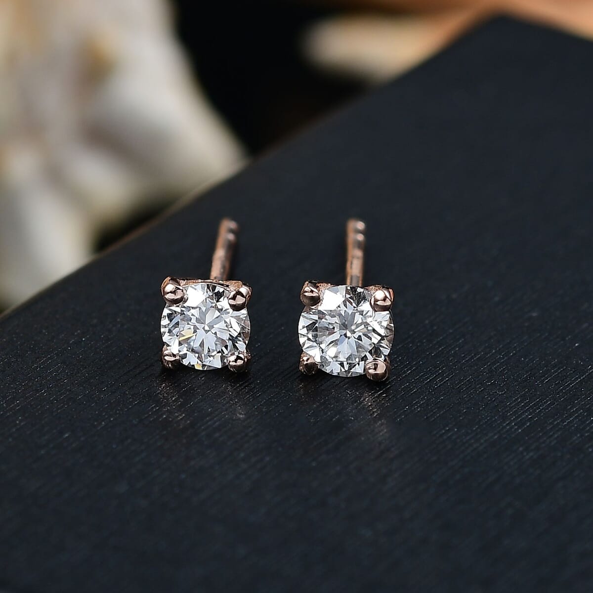 Luxuriant Lab Grown Diamond (SI) Solitaire Stud Earrings in 18K Vermeil RG Over Sterling Silver 0.50 ctw image number 1