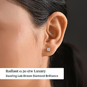 Luxuriant Lab Grown Diamond SI 0.50 ctw Solitaire Stud Earrings in 18K Vermeil Rose Gold Over Sterling Silver