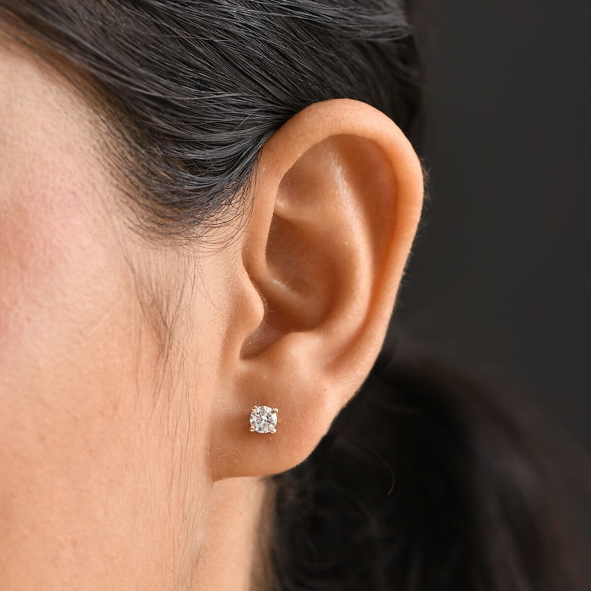 Luxuriant Lab Grown Diamond (SI) Solitaire Stud Earrings in 18K Vermeil RG Over Sterling Silver 0.50 ctw image number 2