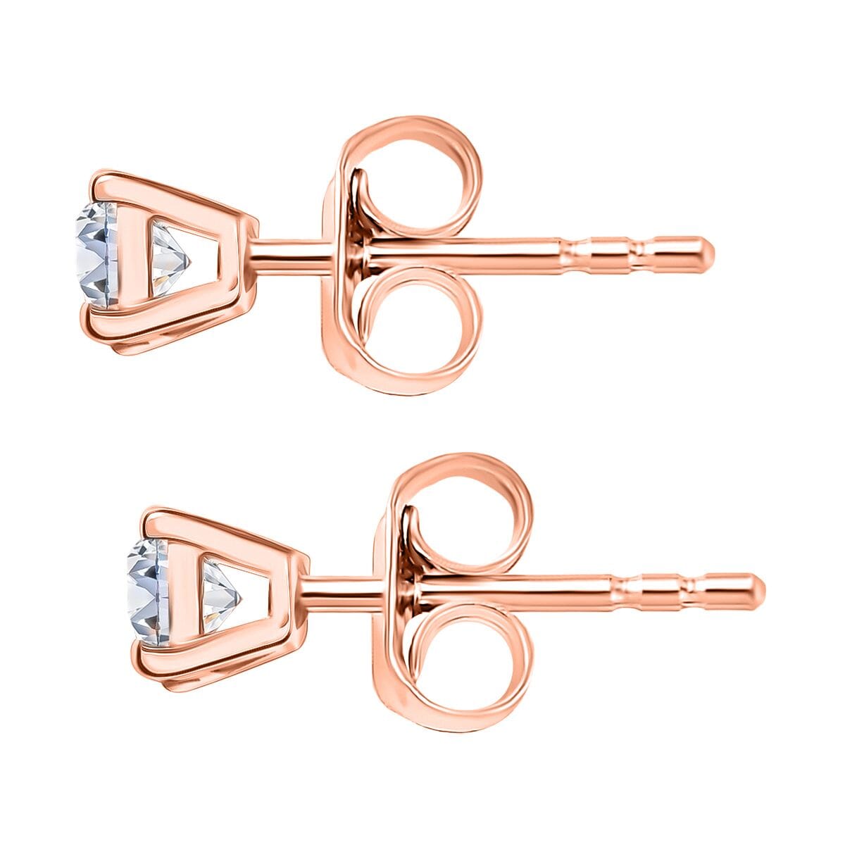 Luxuriant Lab Grown Diamond (SI) Solitaire Stud Earrings in 18K Vermeil RG Over Sterling Silver 0.50 ctw image number 3