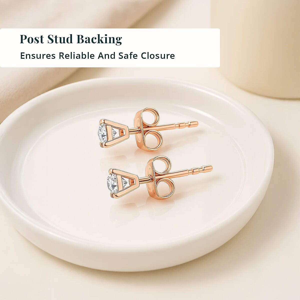 Luxuriant Lab Grown Diamond SI 0.50 ctw Solitaire Stud Earrings in 18K Vermeil Rose Gold Over Sterling Silver image number 5