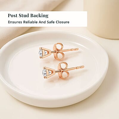 Luxuriant Lab Grown Diamond SI 0.50 ctw Solitaire Stud Earrings in 18K Vermeil Rose Gold Over Sterling Silver