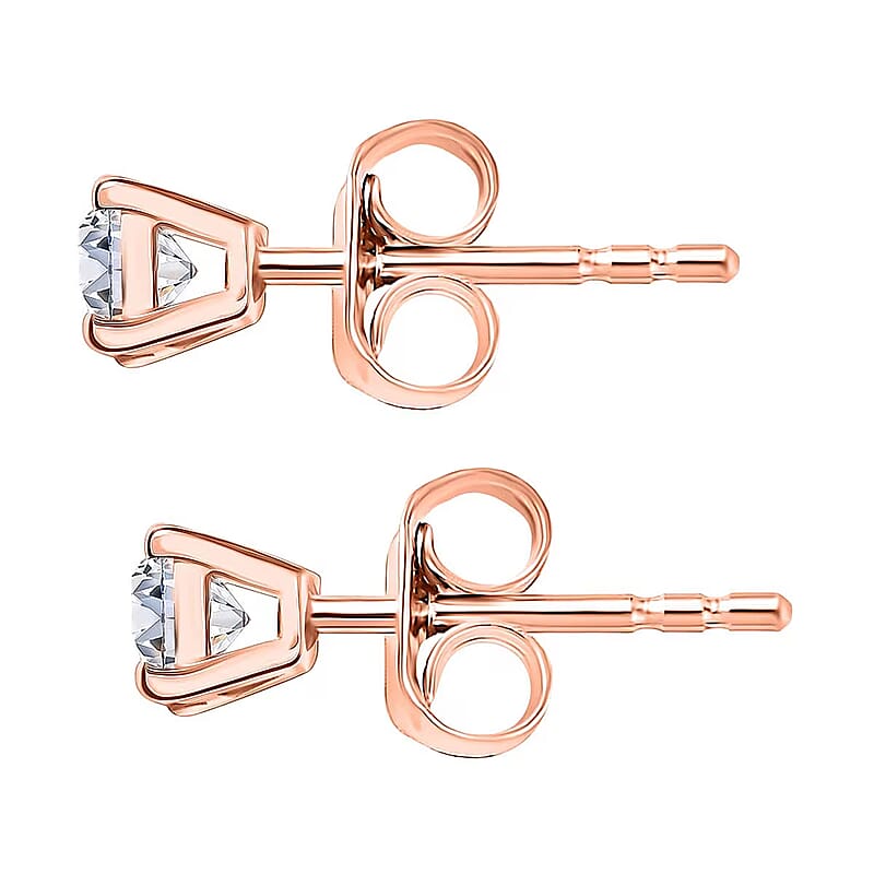 Luxuriant Lab Grown Diamond SI 0.50 ctw Solitaire Stud Earrings in 18K Vermeil Rose Gold Over Sterling Silver