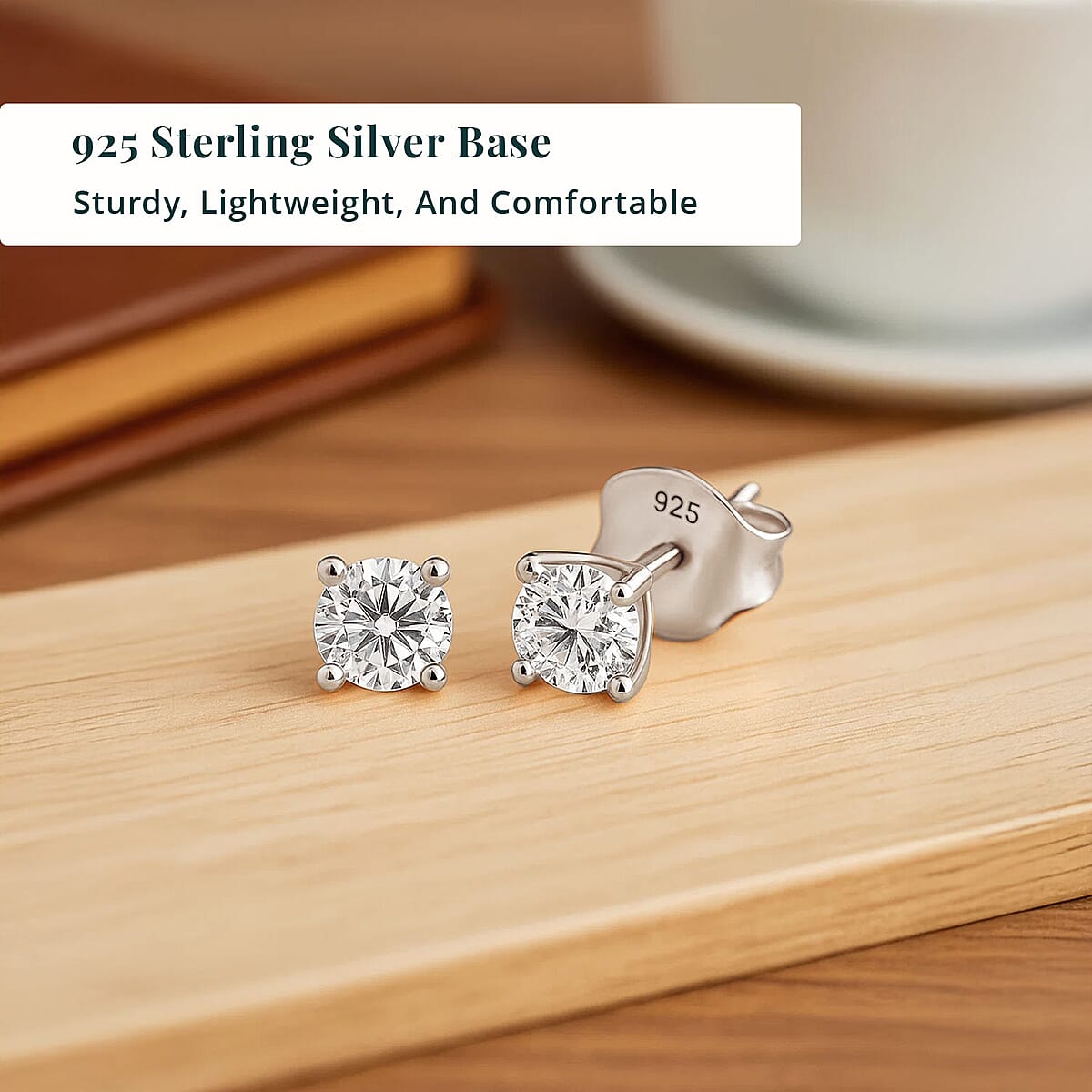 Luxuriant Lab Grown Diamond SI 0.50 ctw Solitaire Stud Earrings in Rhodium Over Sterling Silver image number 2