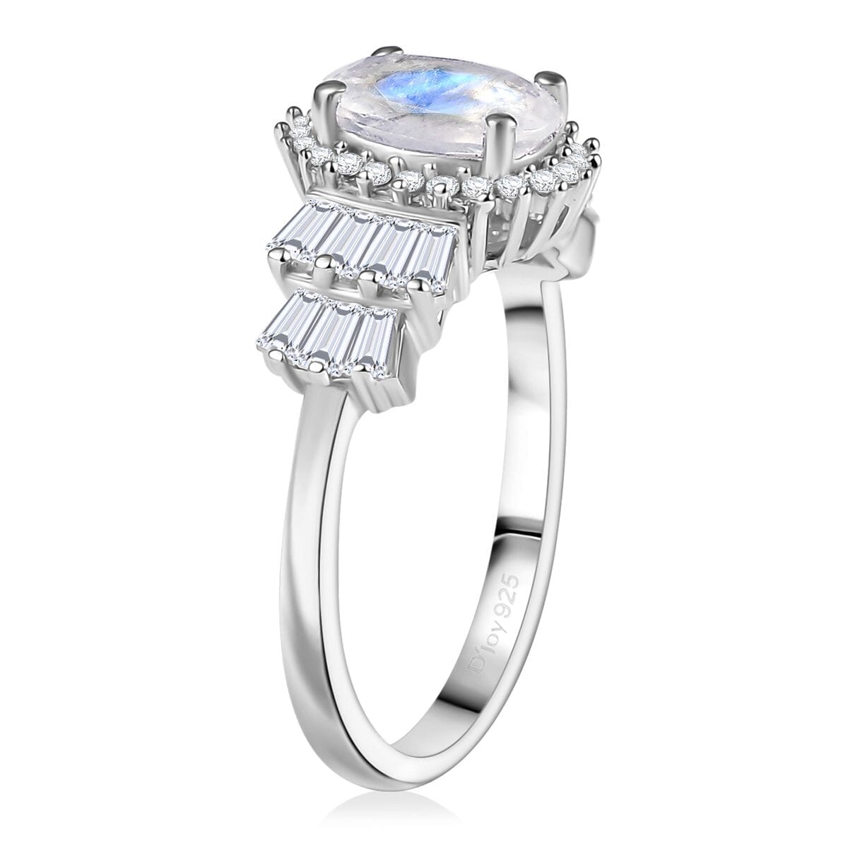 D'Joy Moon Glow Moonstone and White Zircon 2.00 ctw Moonlit Majesty Ring in Platinum Over Sterling Silver (Size 10.0) image number 3