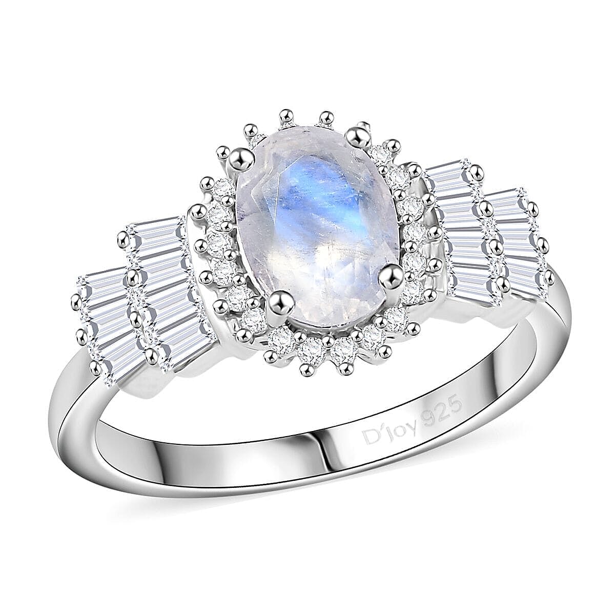 D'Joy Moon Glow Moonstone and White Zircon 2.00 ctw Moonlit Majesty Ring in Platinum Over Sterling Silver (Size 8.0) image number 0