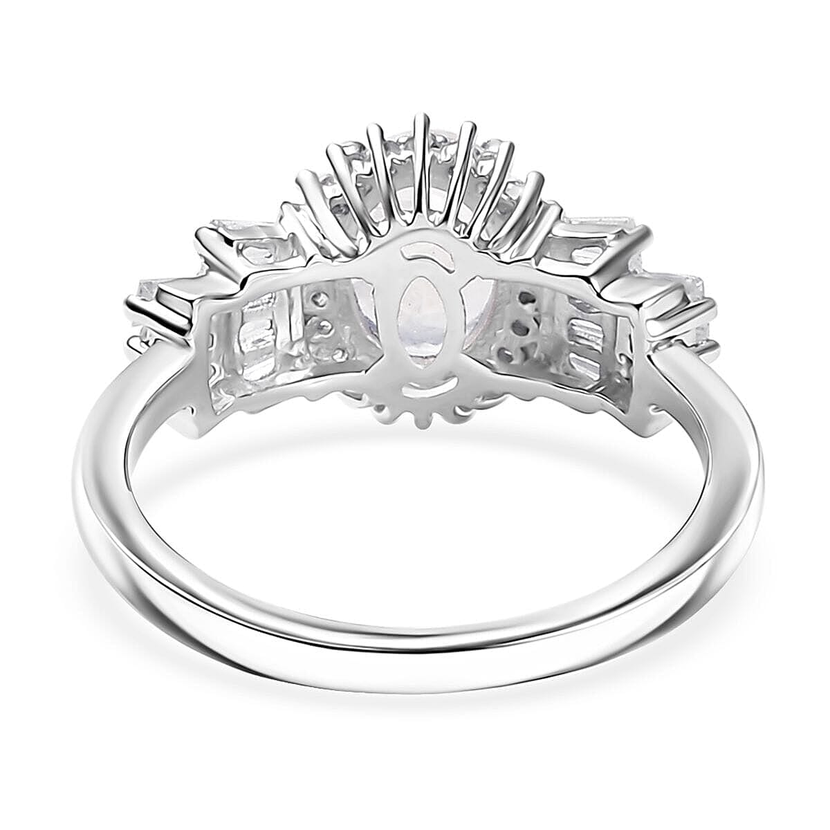 D'Joy Moon Glow Moonstone and White Zircon 2.00 ctw Moonlit Majesty Ring in Platinum Over Sterling Silver (Size 9.0) image number 4