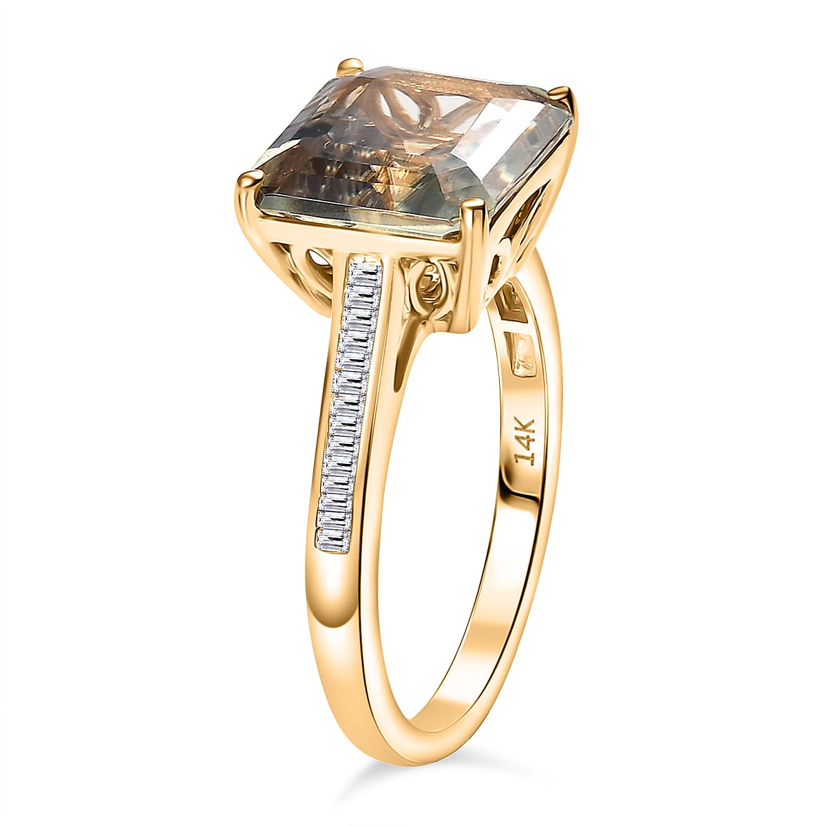 Certified & Appraised Luxoro AAA Turkizite and G-H I2 Diamond Ring in 14K Yellow Gold (Size 7.0) 5.25 ctw (Del. in 10-15 Days) image number 3