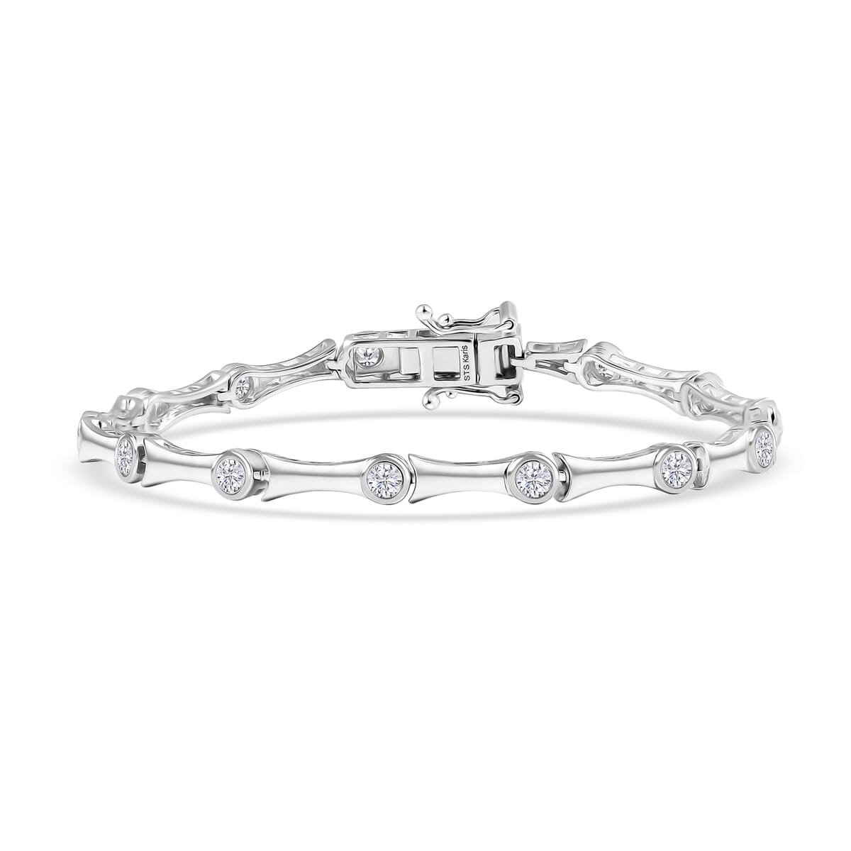 Karis White Zircon 2.10 ctw Bamboo Bracelet in Platinum Bond (6.50 In) image number 0