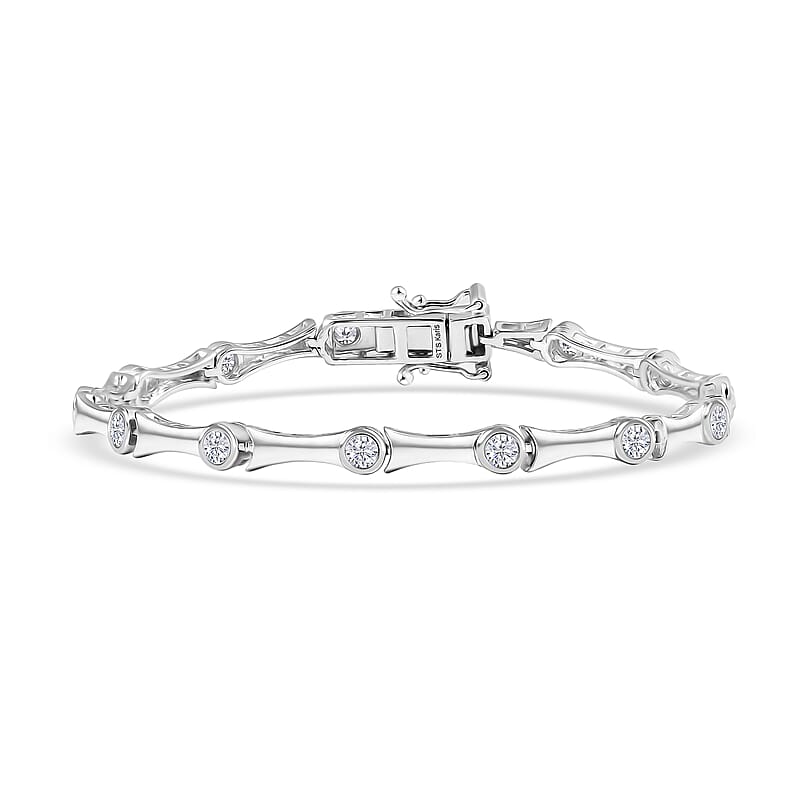 Karis White Zircon 2.10 ctw Bamboo Bracelet in Platinum Bond (6.50 In)