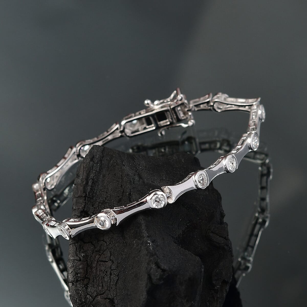 Karis White Zircon 2.10 ctw Bamboo Bracelet in Platinum Bond (6.50 In) image number 1