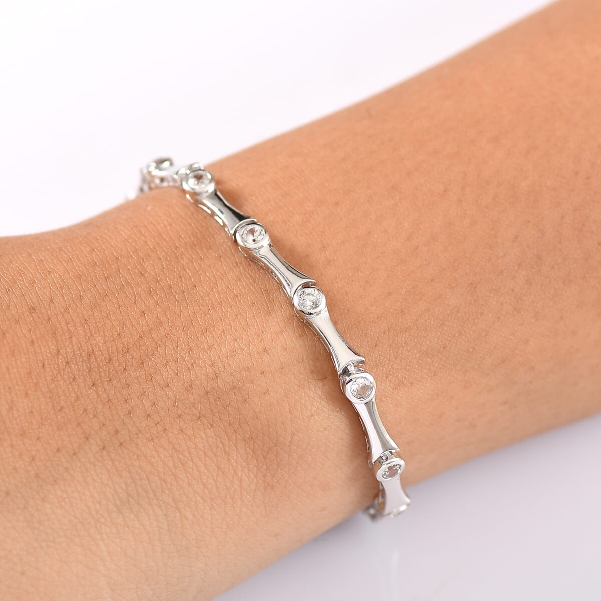 Karis White Zircon 2.10 ctw Bamboo Bracelet in Platinum Bond (6.50 In) image number 2
