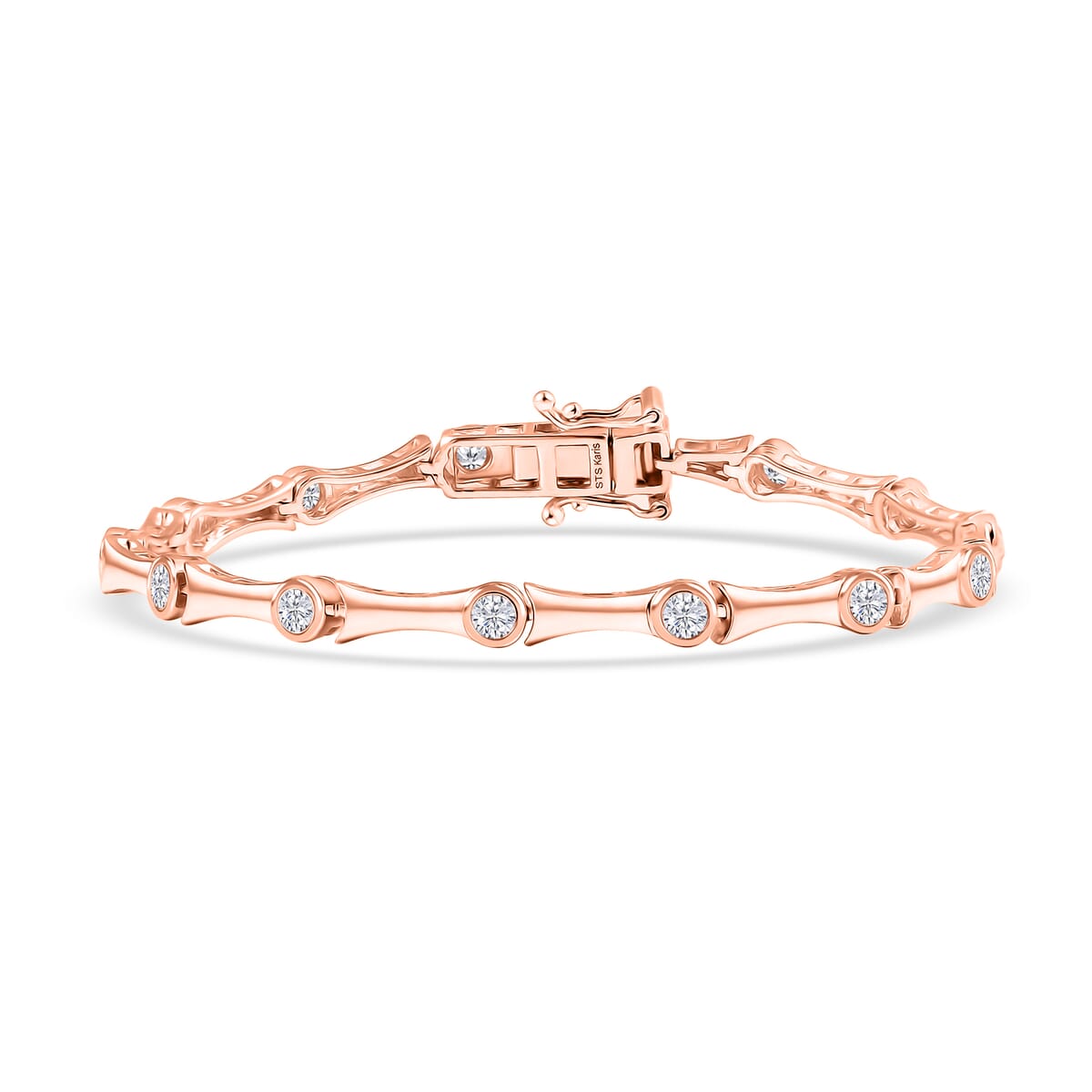 Karis White Zircon 2.10 ctw Bamboo Bracelet in 18K RG Plated (6.50 In) image number 0