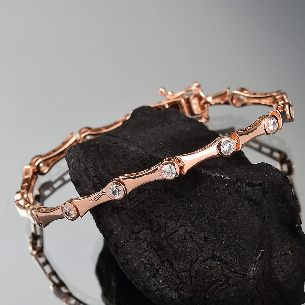 Karis White Zircon 2.10 ctw Bamboo Bracelet in 18K RG Plated (6.50 In) image number 1