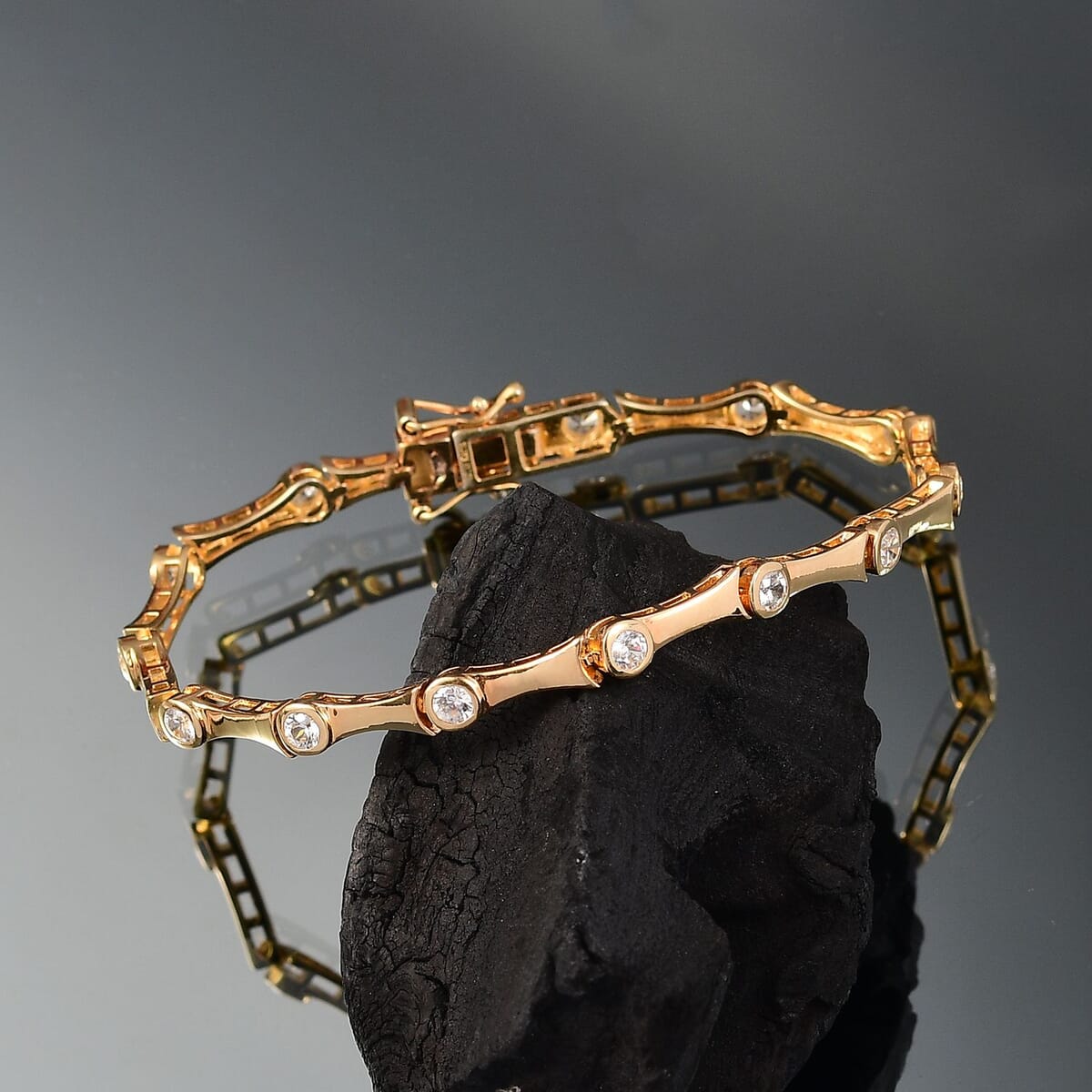 Karis White Zircon 2.10 ctw Bamboo Bracelet in 18K YG Plated (6.50 In) image number 1