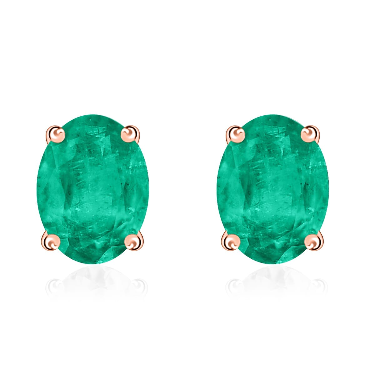 AAAA Kagem Zambian Emerald 1.60 ctw Solitaire Stud Earrings in 18K Rose Gold image number 0