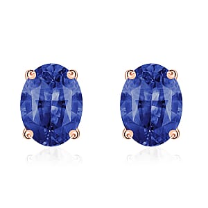 AAAA Ceylon Blue Sapphire Solitaire Stud Earrings in 18K Rose Gold 2.00 ctw