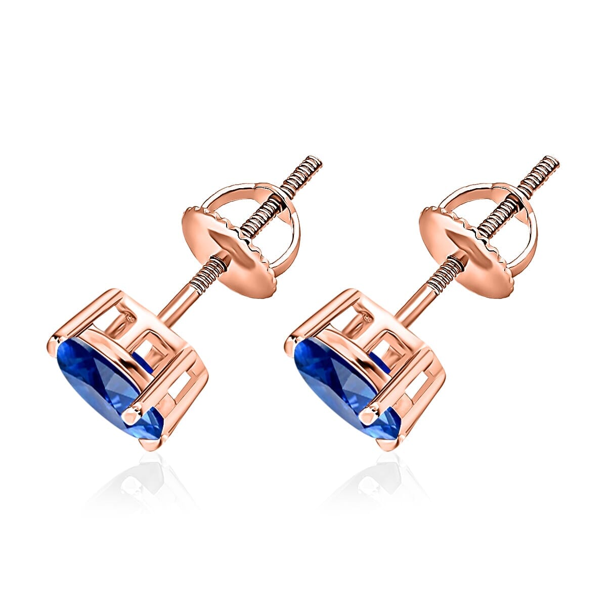 AAAA Ceylon Blue Sapphire Solitaire Stud Earrings in 18K Rose Gold 2.00 ctw image number 2