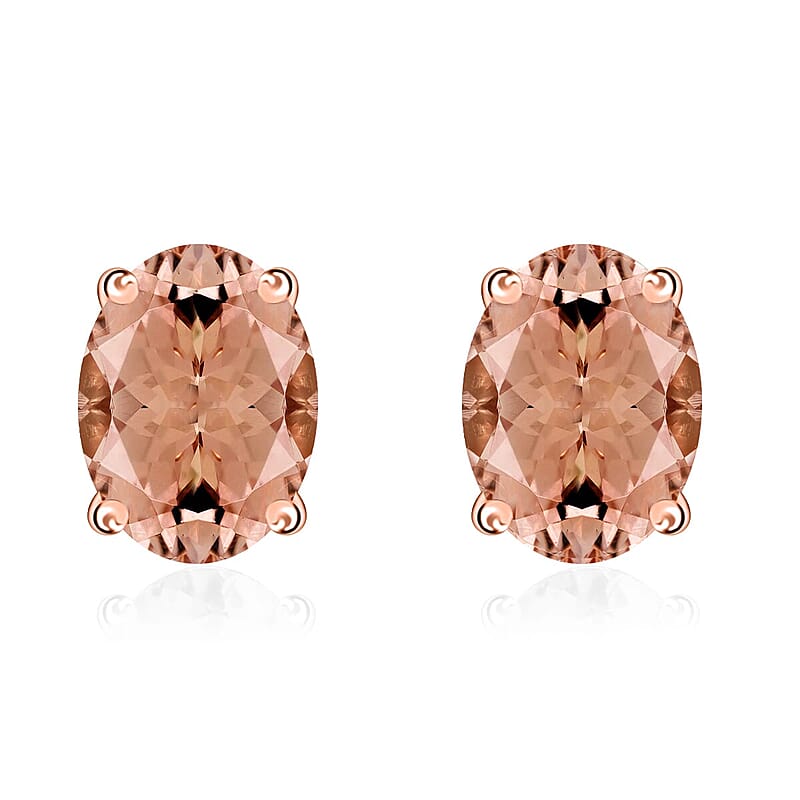 AAAA Pink Morganite Solitaire Stud Earrings in 18K Rose Gold 1.68 ctw