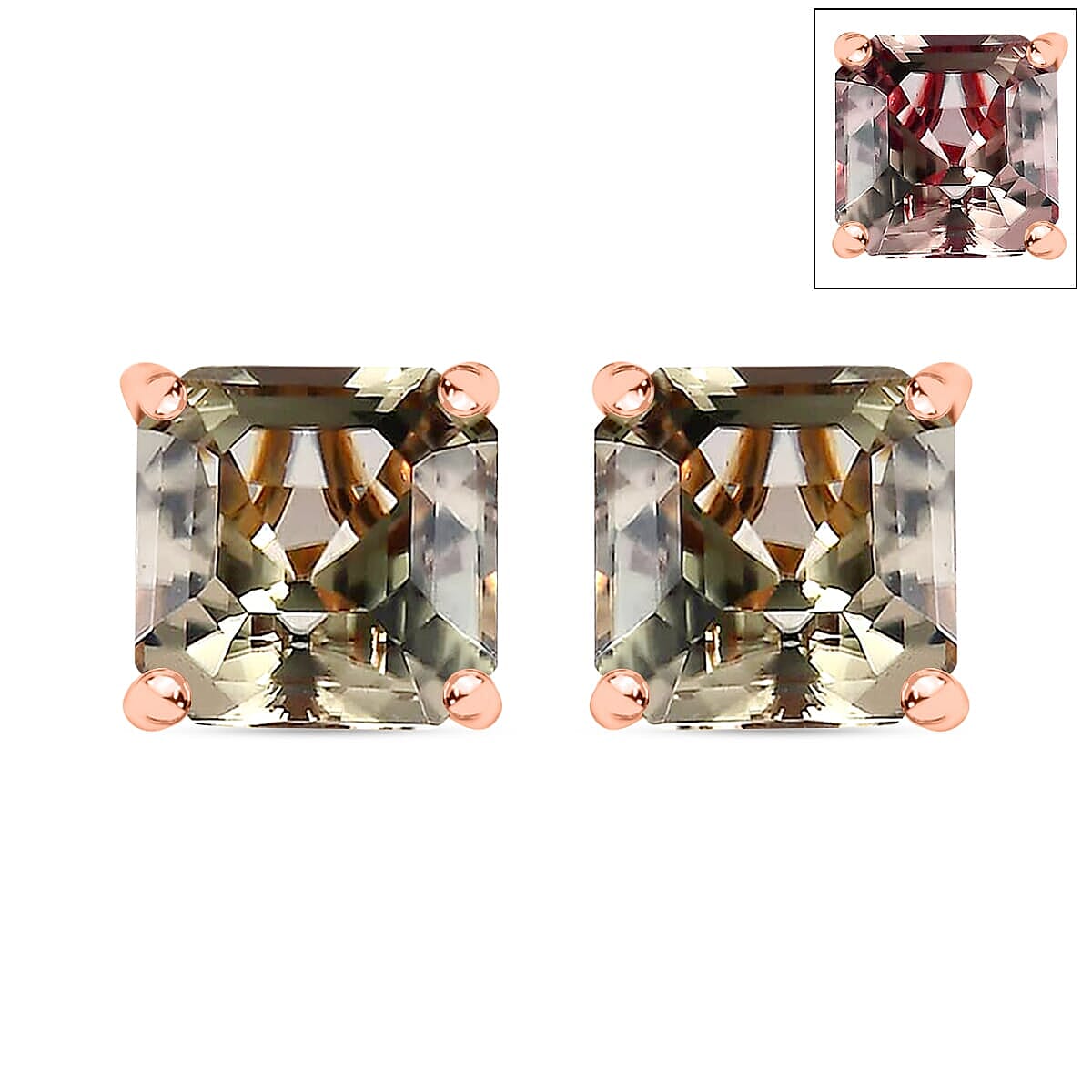 Rhapsody AAAA Asscher Cut Turkizite 4.00 ctw Solitaire Stud Earrings in 18K Rose Gold