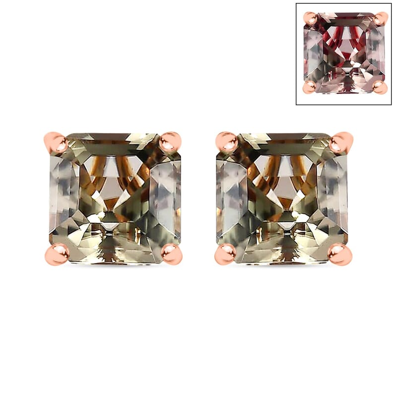 Rhapsody AAAA Asscher Cut Turkizite 4.00 ctw Solitaire Stud Earrings in 18K Rose Gold
