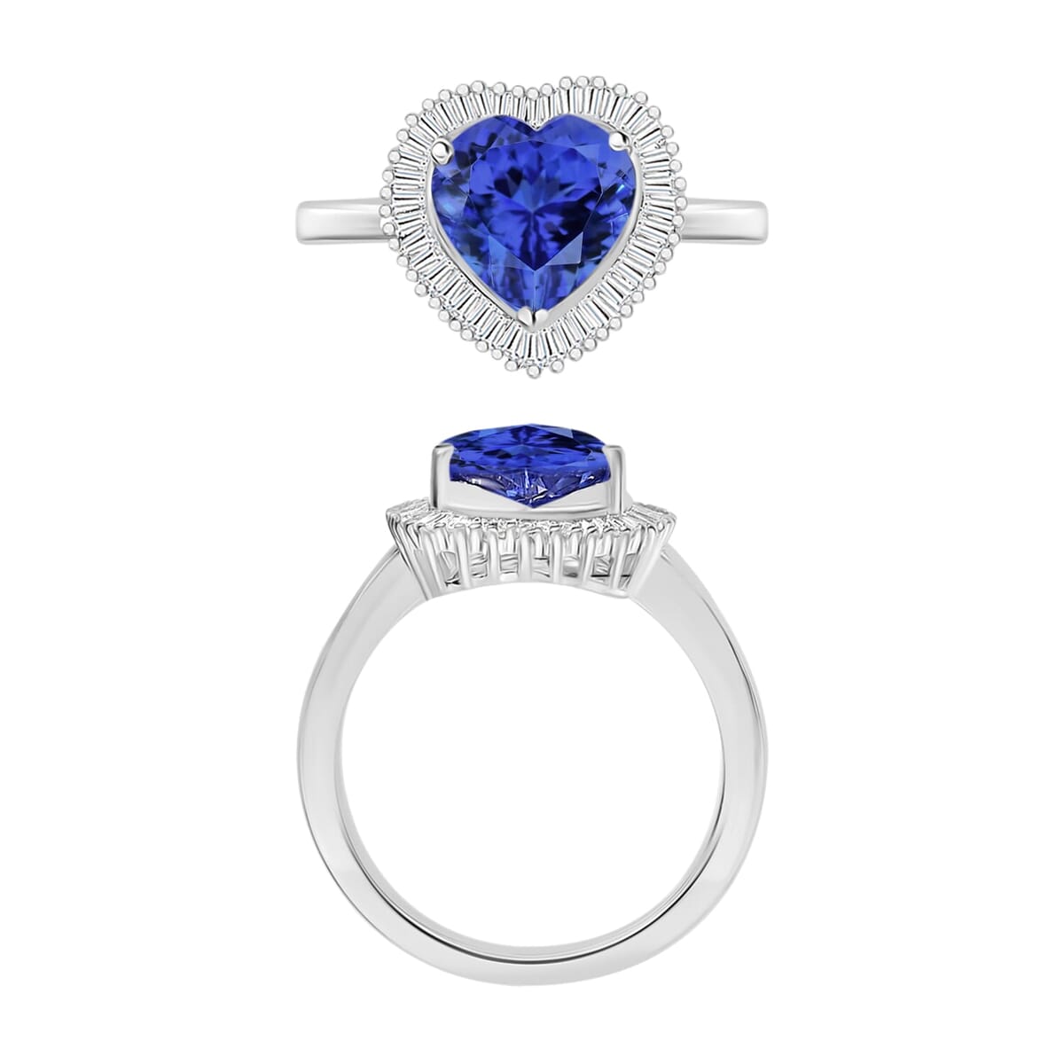 Rhapsody AAAA Tanzanite and E-F VS2 Diamond Heart Ring in 18K White Gold (Size 4.5) 5.70 Grams 2.40 ctw image number 3