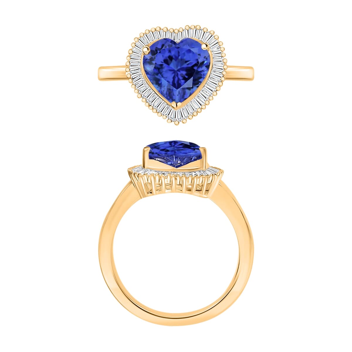 Rhapsody AAAA Tanzanite and E-F VS2 Diamond Heart Ring in 18K Yellow Gold (Size 8.5) 5.70 Grams 2.40 ctw image number 3