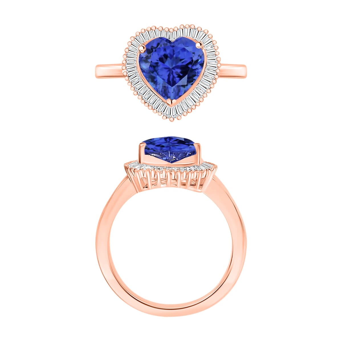 Rhapsody AAAA Tanzanite and E-F VS2 Diamond Heart Ring in 18K Rose Gold (Size 9.5) 5.70 Grams 2.40 ctw image number 3