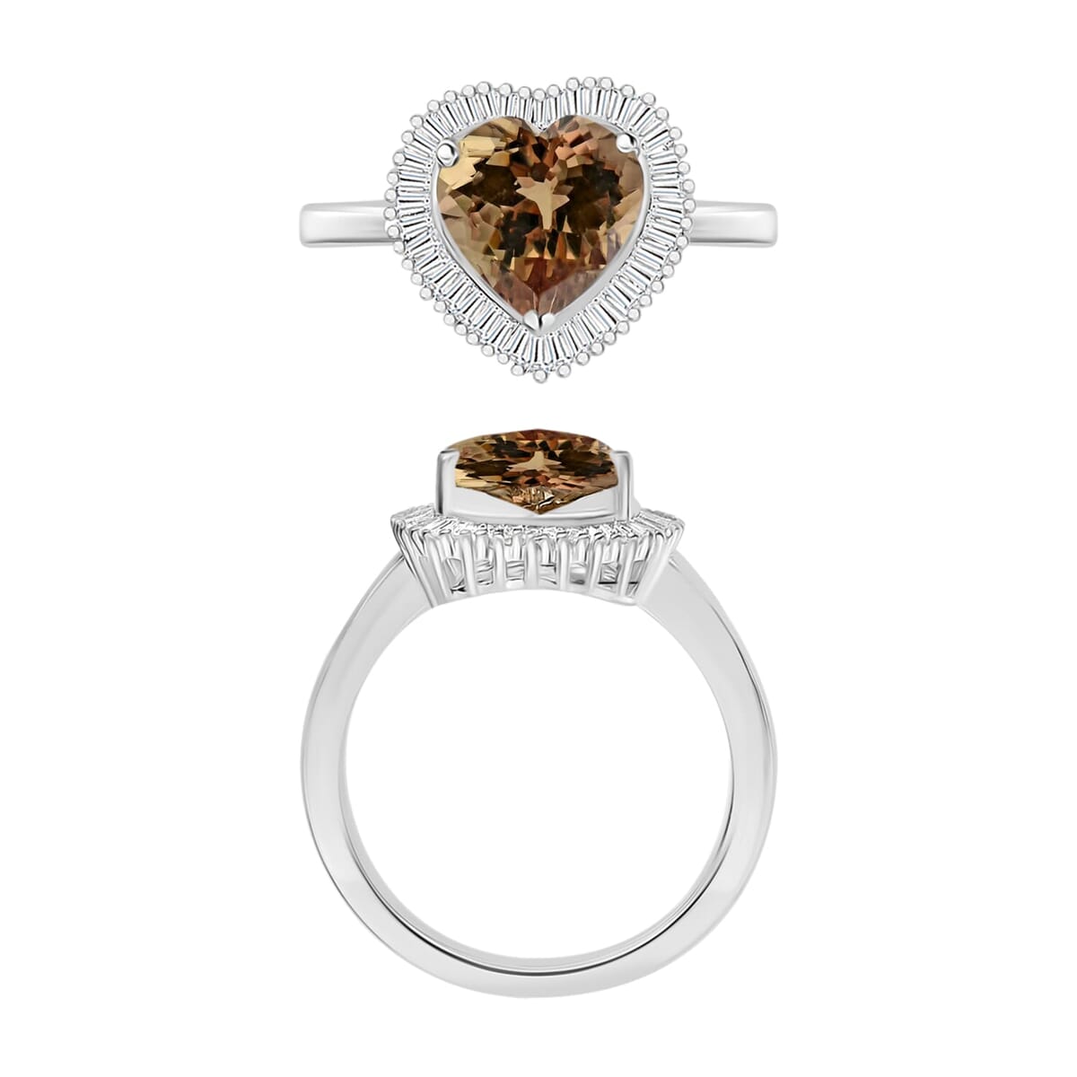 Rhapsody AAAA Turkizite and E-F VS2 Diamond Heart Ring in 18K White Gold (Size 6.0) 5.70 Grams 2.40 ctw image number 3