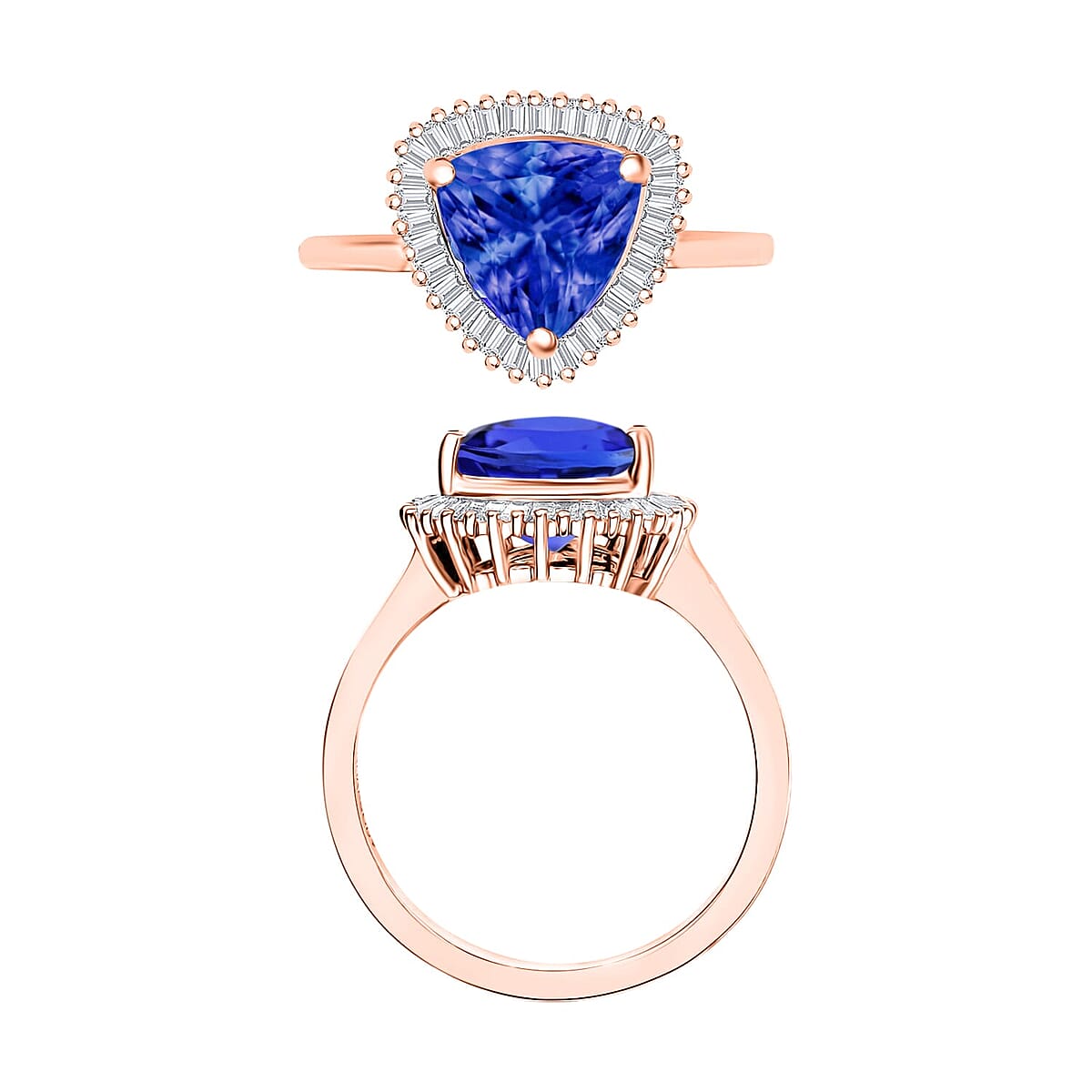 Rhapsody AAAA Tanzanite and E-F VS2 Diamond 2.51 ctw Ring in 18K Rose Gold (Size 4.5) 5.70 Grams image number 3