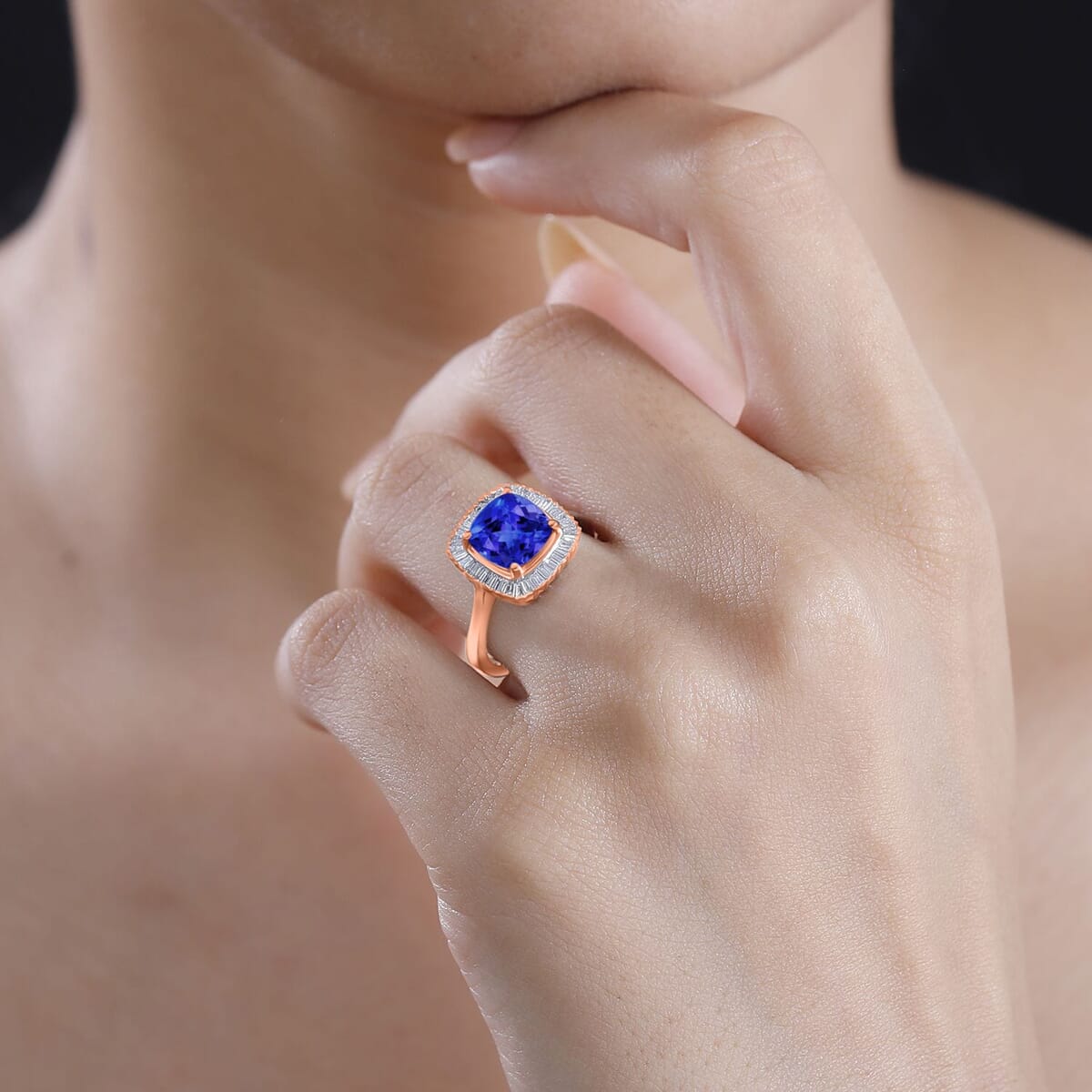 Rhapsody AAAA Tanzanite and E-F VS2 Diamond Ring in 18K Rose Gold (Size 8.5) 5.60 Grams 2.84 ctw image number 1