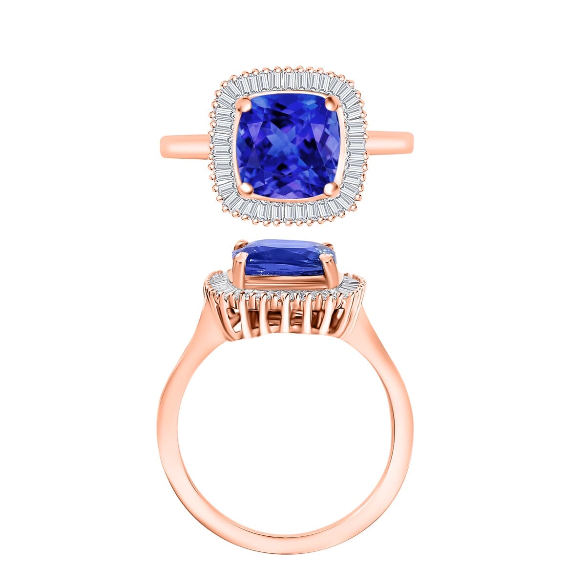 Rhapsody AAAA Tanzanite and E-F VS2 Diamond Ring in 18K Rose Gold (Size 8.5) 5.60 Grams 2.84 ctw image number 3
