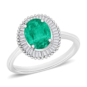 Rhapsody AAAA Kagem Zambian Emerald and E-F VS2 Diamond Ring in 18K White Gold (Size 7.5) 1.60 ctw