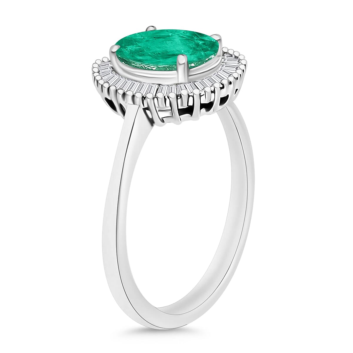 Rhapsody AAAA Kagem Zambian Emerald and E-F VS2 Diamond Ring in 18K White Gold (Size 7.5) 1.60 ctw image number 2