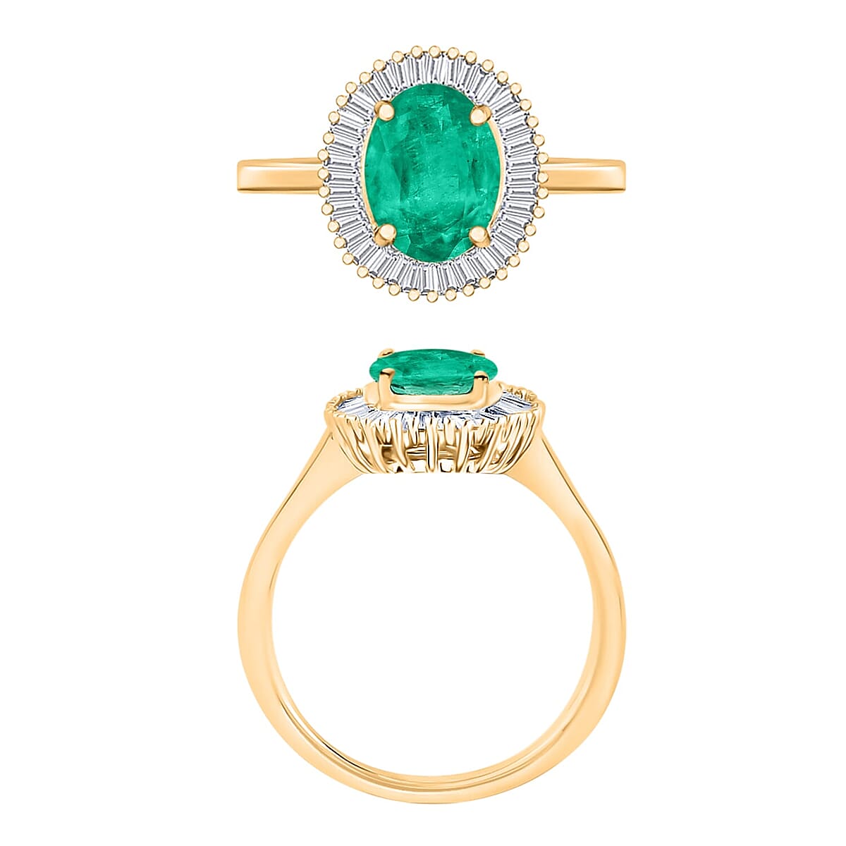 Rhapsody AAAA Kagem Zambian Emerald and E-F VS2 Diamond Ring in 18K Yellow Gold (Size 10.5) 1.60 ctw image number 3