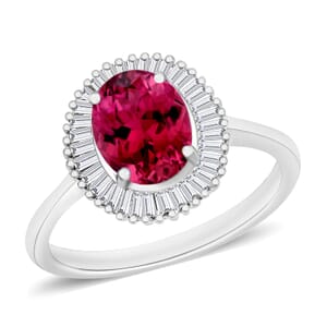 Rhapsody AAAA Ouro Fino Rubellite and E-F VS2 Diamond Ring in 18K White Gold (Size 5.5) 5 Grams 1.66 ctw