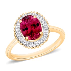 Rhapsody AAAA Ouro Fino Rubellite and E-F VS2 Diamond Ring in 18K Yellow Gold (Size 12.0) 5 Grams 1.66 ctw