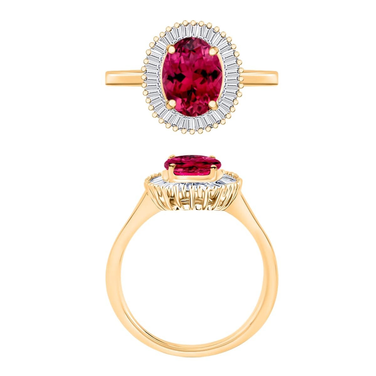 Rhapsody AAAA Ouro Fino Rubellite and E-F VS2 Diamond Ring in 18K Yellow Gold (Size 12.0) 5 Grams 1.66 ctw image number 3