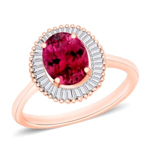Rhapsody AAAA Ouro Fino Rubellite and E-F VS2 Diamond Ring in 18K Rose Gold (Size 11.5) 5 Grams 1.66 ctw