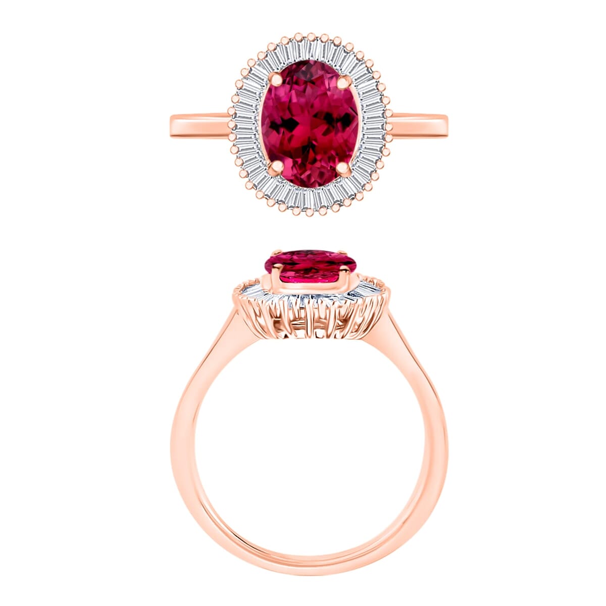 Rhapsody AAAA Ouro Fino Rubellite and E-F VS2 Diamond Ring in 18K Rose Gold (Size 11.5) 5 Grams 1.66 ctw image number 3