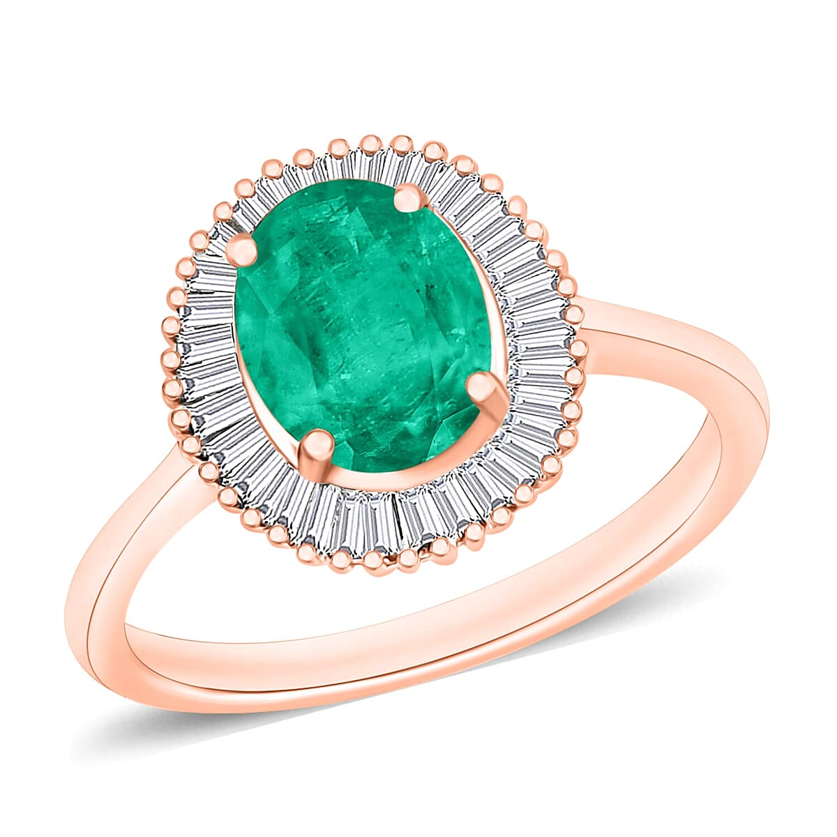 Rhapsody AAAA Kagem Zambian Emerald and E-F VS2 Diamond Ring in 18K Rose Gold (Size 10.0) 1.60 ctw image number 0