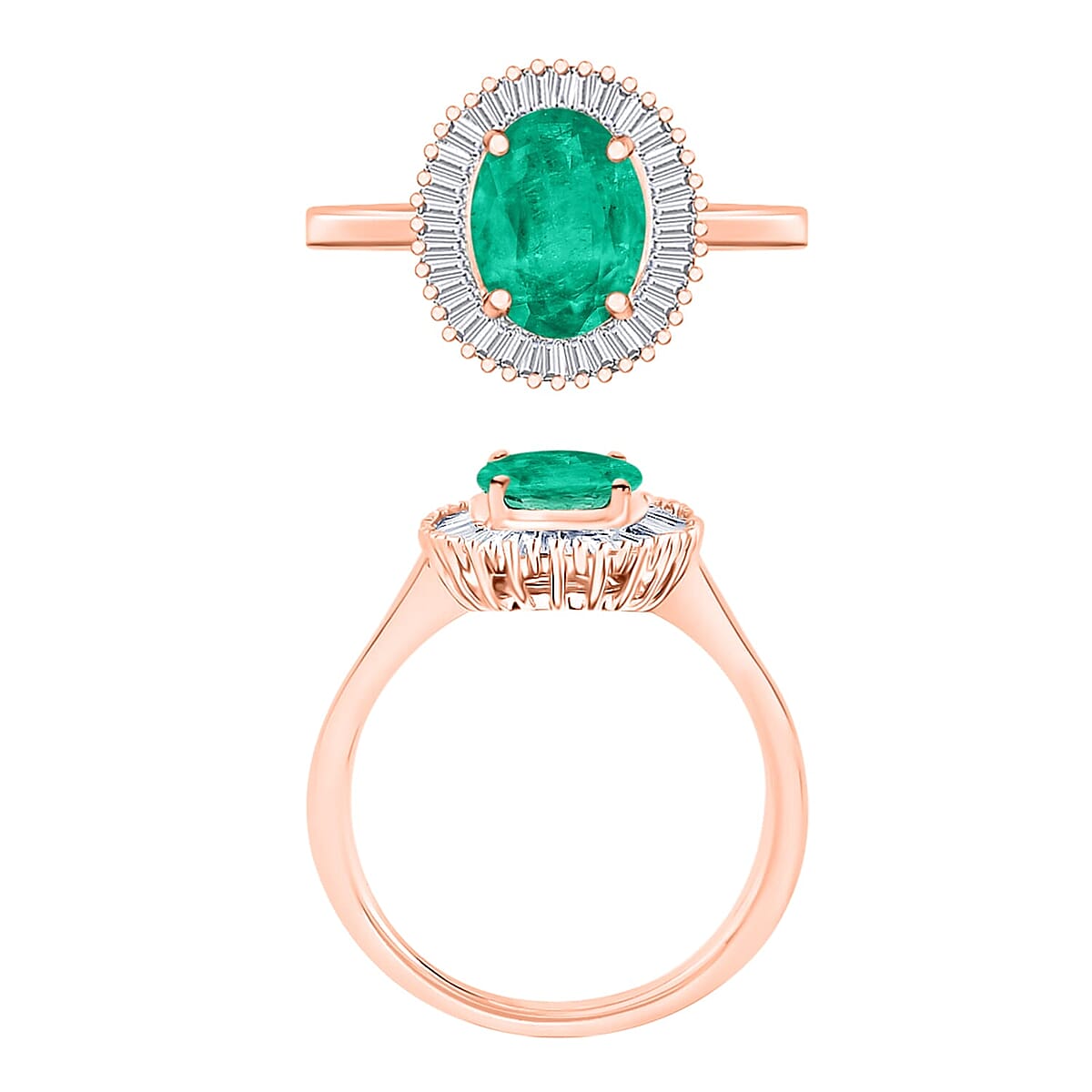 Rhapsody AAAA Kagem Zambian Emerald and E-F VS2 Diamond Ring in 18K Rose Gold (Size 10.0) 1.60 ctw image number 3