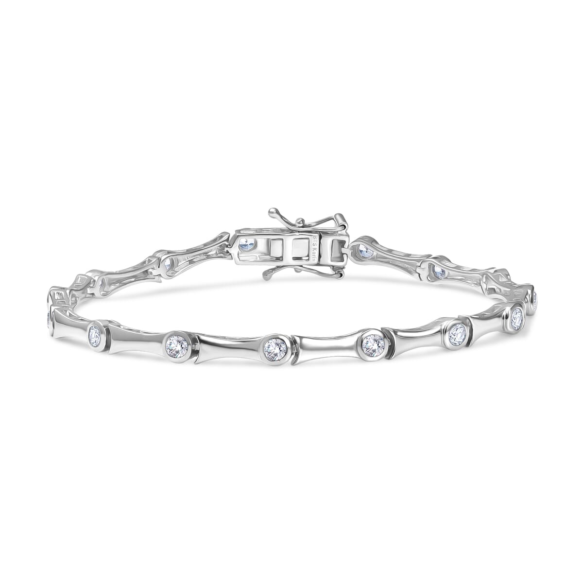 Karis White Zircon 2.40 ctw Bamboo Bracelet in Platinum Bond (7.25 In) image number 0