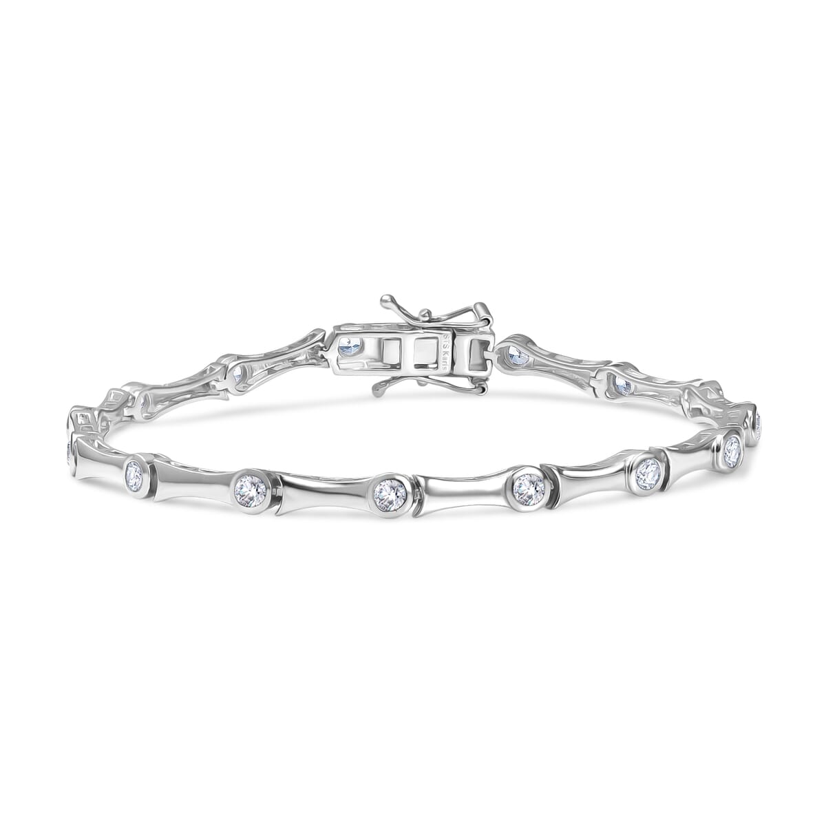 Karis White Zircon 2.60 ctw Bamboo Bracelet in Platinum Bond (8.00 In) image number 0